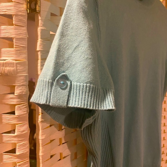 liz & co. Teal/Blue Turtle Neck Short Sleeve Shirt Size L - Picture 4 of 7